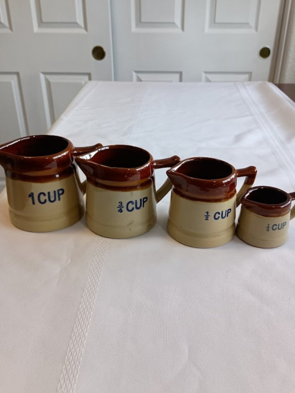 Vintage Stoneware Measuring Cup Set, 1 cup, 3/4 cup, 1/2 cup, 1/4 cup